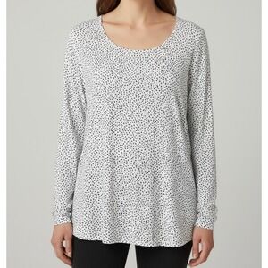 Chicos Womens Size 2 Large Long Sleeve Scoop Neck Polka Dot Pebble Print Top